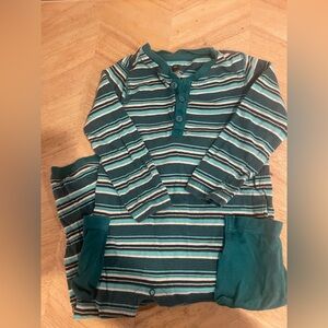 Tea Collection Teal and White Striped Pajama Set